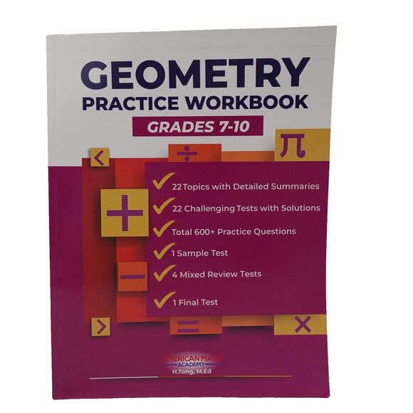GEOMETRY PRACTICE WORKBOOK GRADES 7-10 FOR THE SAT & PSAT Highschool Math - Picture 1 of 14